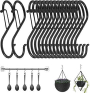 16 Haken a forma di S per cucina, bagno, camera da letto, ufficio, giardino e negozio - anticorrosione - resistente fino a 30 kg - nero