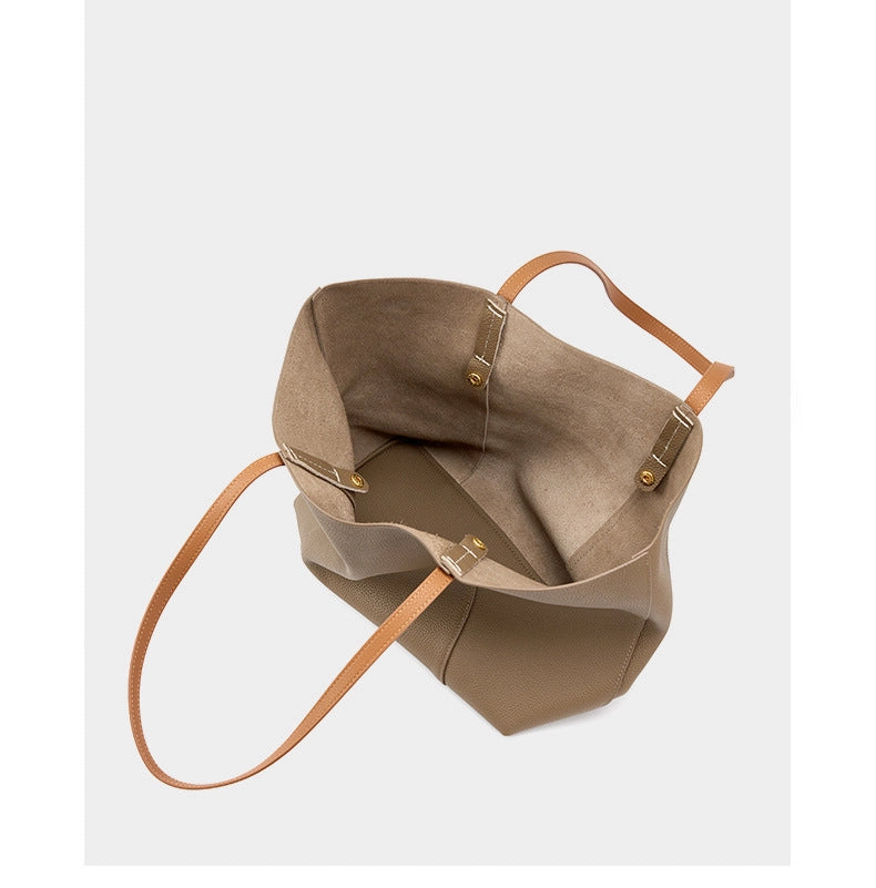 Borsa a mano grande da donna in vera pelle, colore grigio, ideale per il tempo libero.
