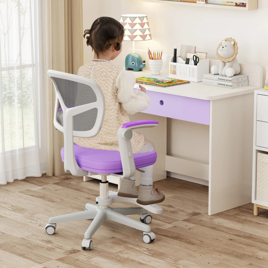 Sedia da studio con altezza regolabile da computer in rete, Sedia da scrivania per bambini ruote universali Viola