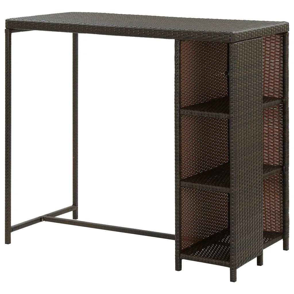 Tavolo da Bar con Ripiani Marrone 120x60x110 cm in Polyrattan 313475