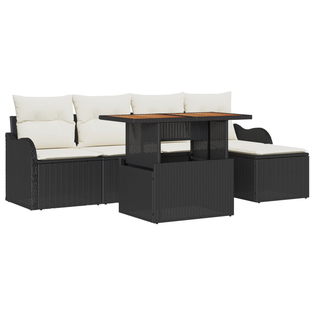 Set Divano da Giardino  6 Pezzi con Cuscini Rattan Nero Acacia