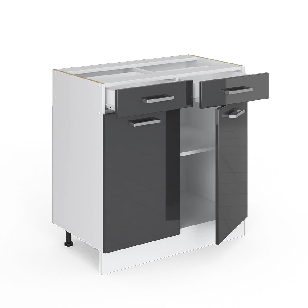 Mobiletto base per cucina R-Line Antracite lucido/Bianco 80 cm senza piano di lavoro Vicco