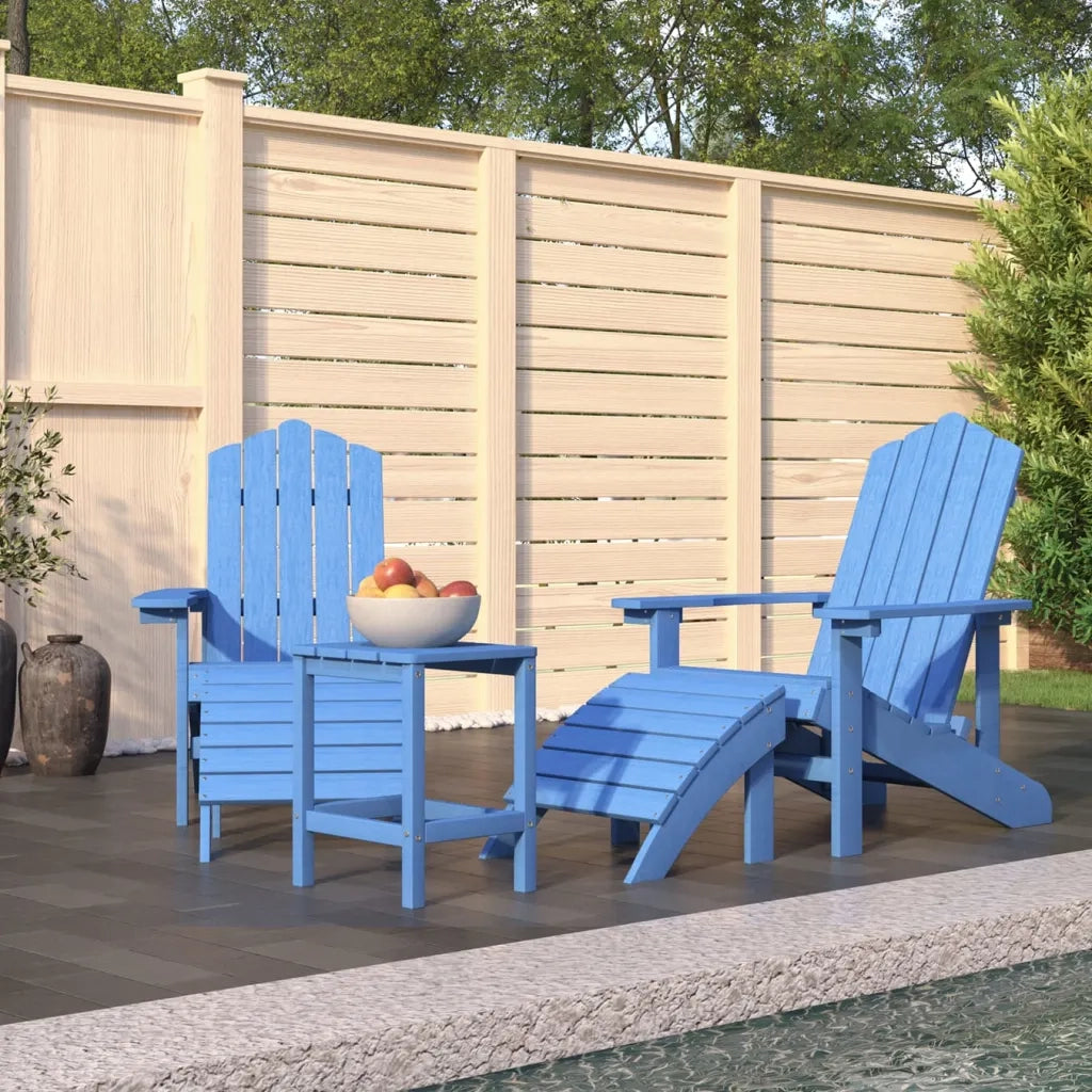 Sedie Giardino Poggiapiedi e Tavolo Adirondack HDPE Blu Acqua cod mxl 6765