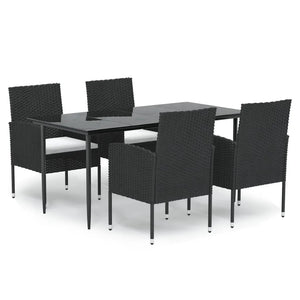 Set da Pranzo da Giardino 5 pz Nero con Cuscini in Polyrattan cod mxl 42746