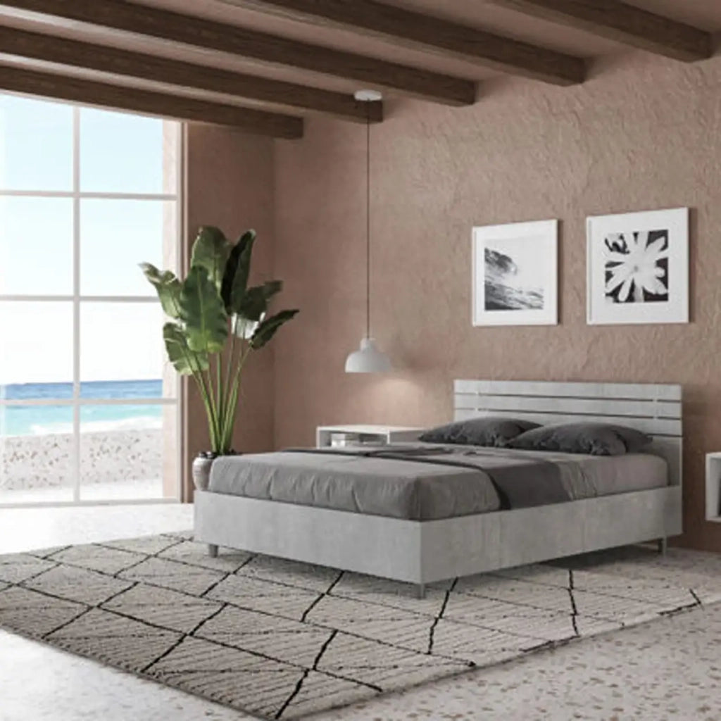 Letto matrimoniale francese con rete 140x200 testata dritta con doghe cemento Ankel
