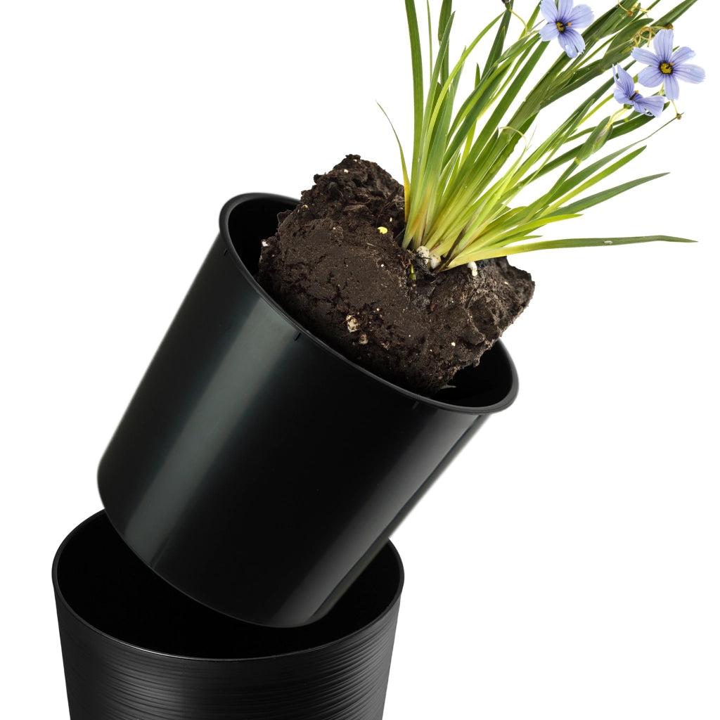 Vaso da fiori KADAX 47 cm con coperchio e inserto, vaso da fiori in plastica nero