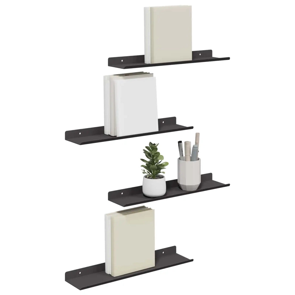 Mensola sospesa 4 pcs Nero 40 x 8,5 x 2,5 cm Acciaio