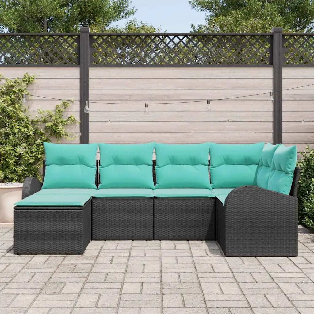 Set di divani con cuscino 6 pcs Nero e Turchese polyrattan 3354785