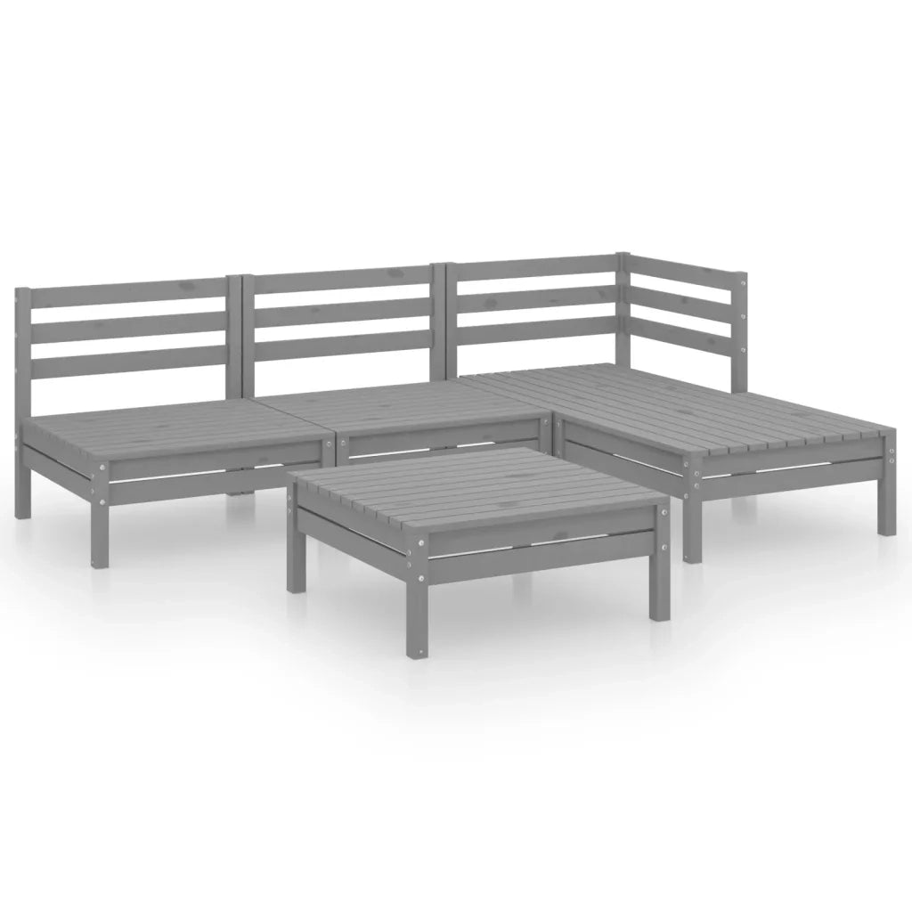 Set Salotto da Giardino 5 pz | Set di Mobili da Esterno in Legno Massello di Pino Grigio