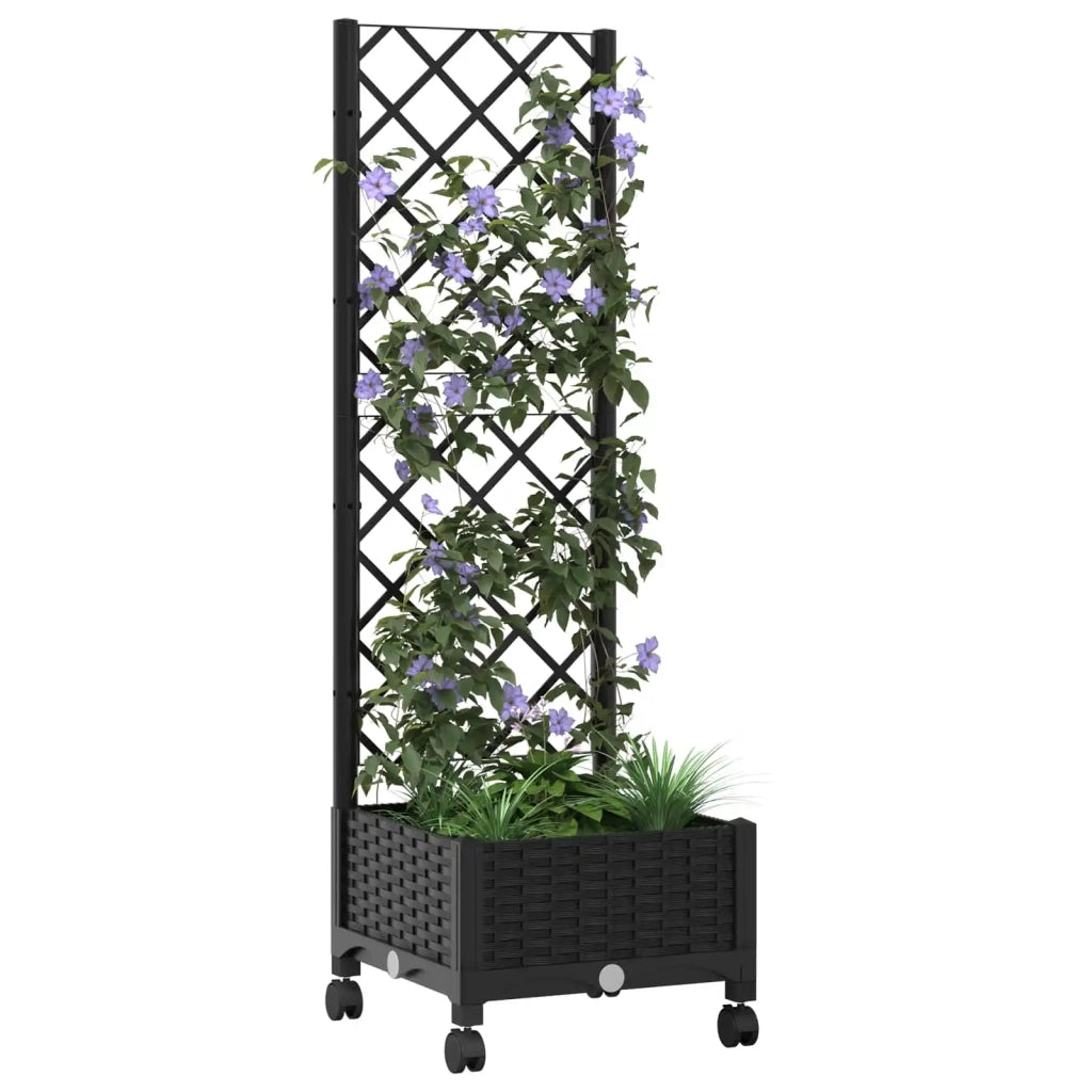 Vaso da giardino con grigliato e ruote Nero 40 x 40 x 131,5 cm 3422915