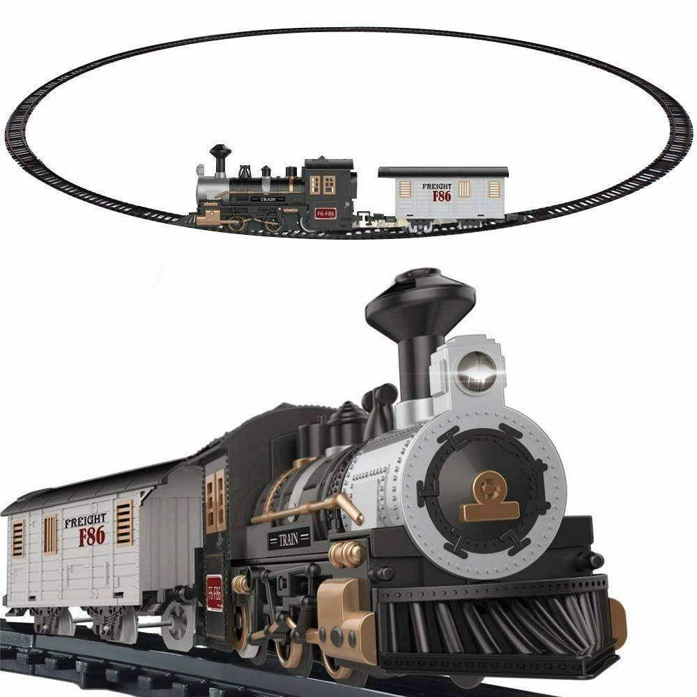Trade Shop - Pista Trenino Giocattolo Bambini Treno Locomotiva Con Luce E Suoni Vagone Merci -