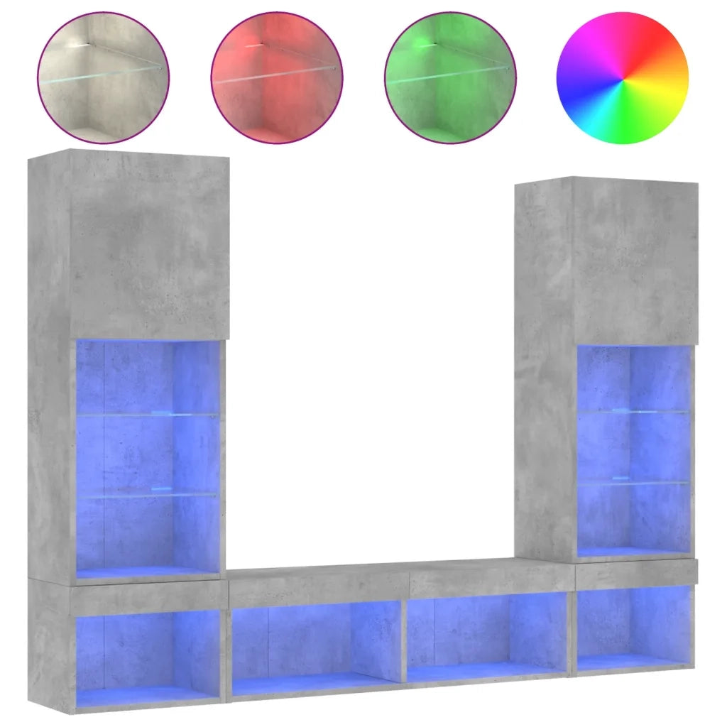 Mobili TV a Muro con LED 5 pz-Credenza per TV sospesa Grigio Cemento Legno Multistrato 233580