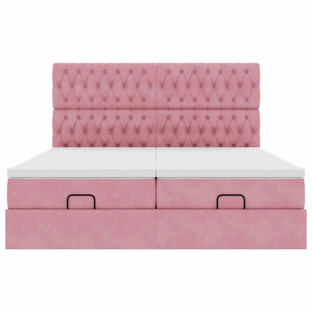 Struttura Letto Pouf con Materassi Rosa 200x200 cm Velluto 3314650