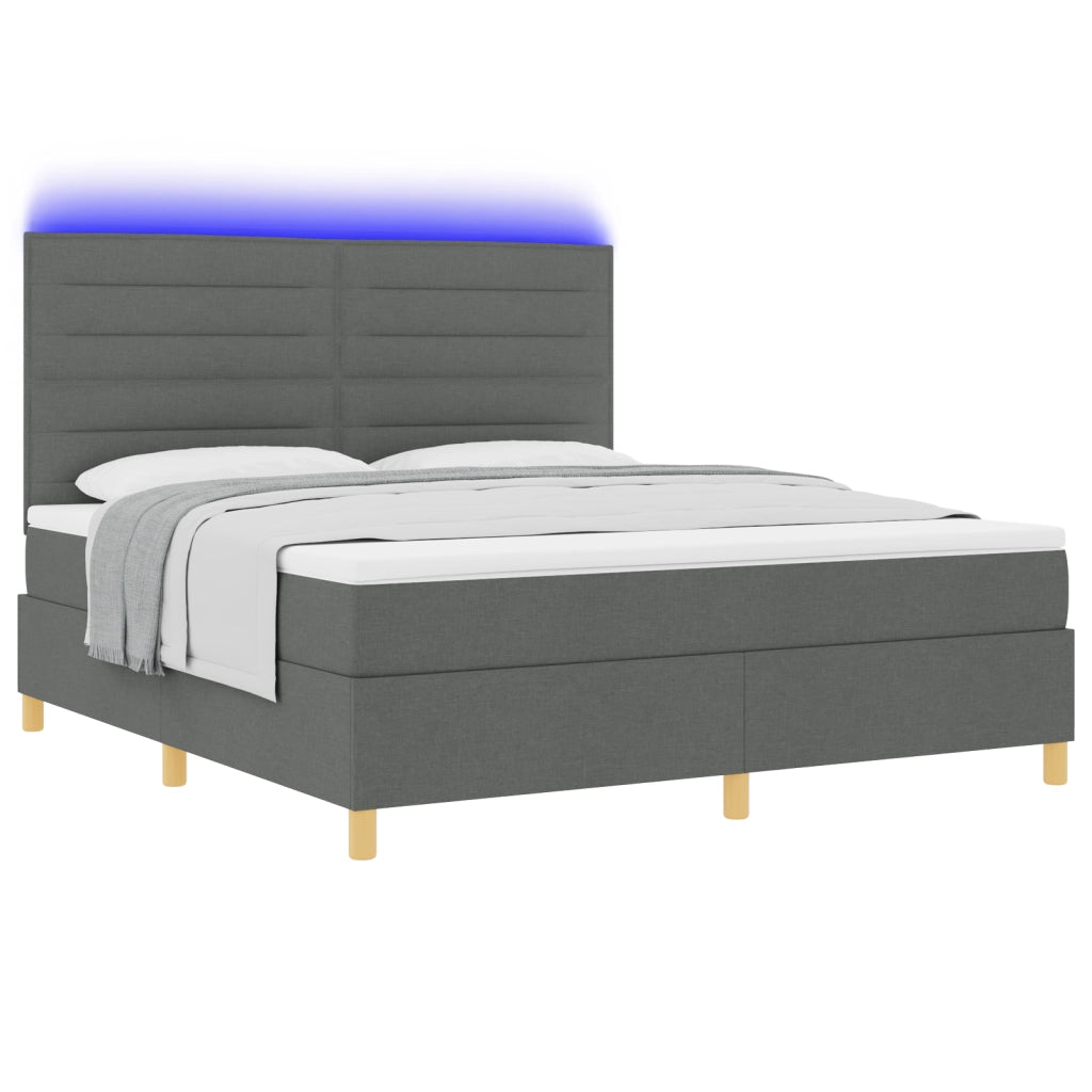 Letto Box Spring con Materasso e LED Grigio Scuro 180x200 cm Tessuto