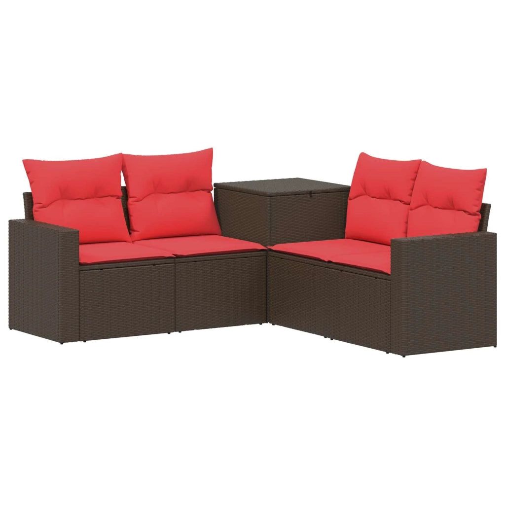 Set di divani 5 pz Marrone e Rosso Rattan sintetico e Acciaio 3447855