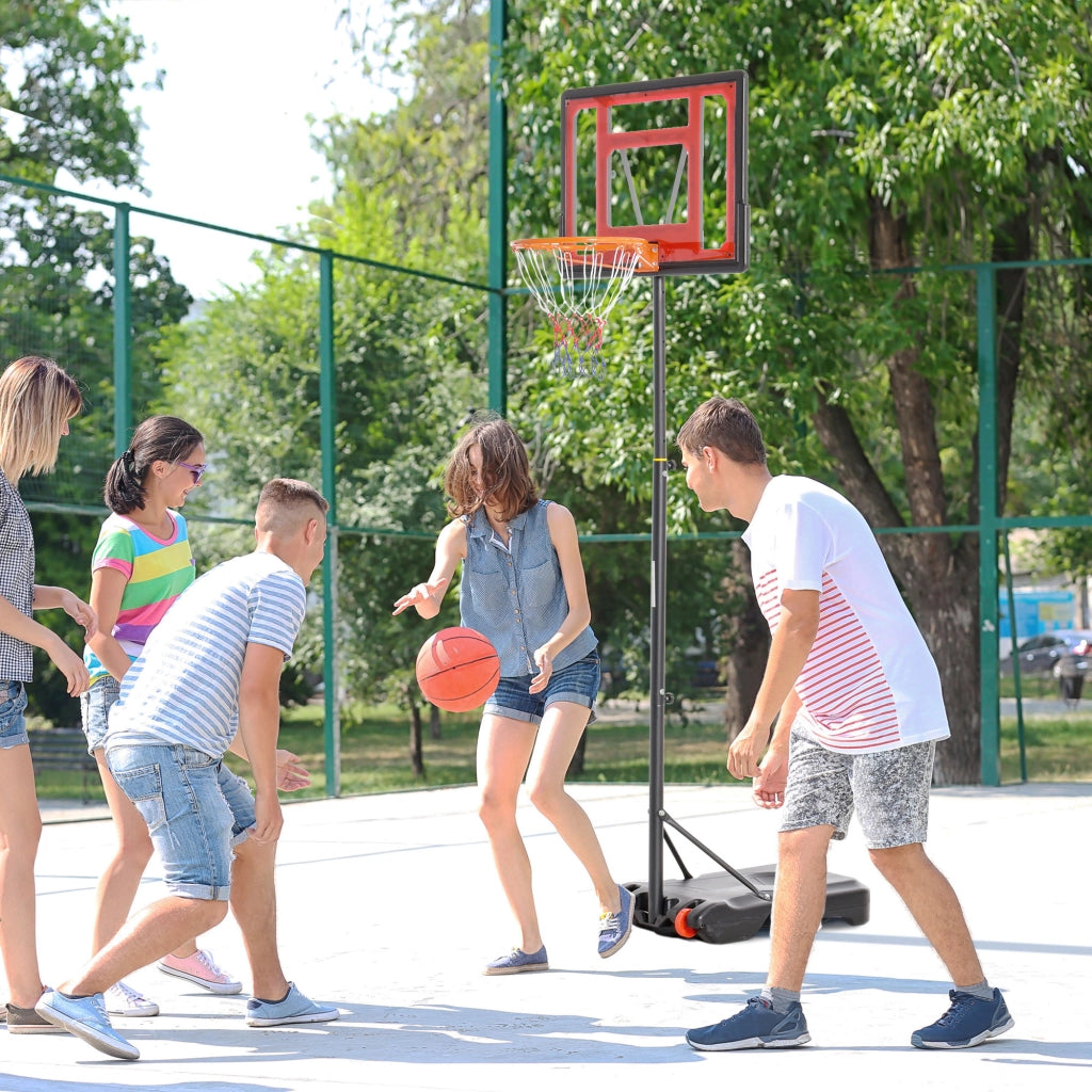 Canestro da Basket Portatile Regolabile per Interni ed Esterni ¨C zephmum ¨C 205-261 cm, Rosso e Nero
