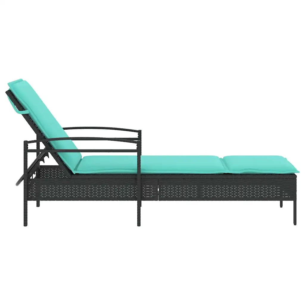 Lettino da Lettino sole | Sdraio da giardino | Lettino da sole con cuscino Nero 63 x 200 x 81 cm polyrattan