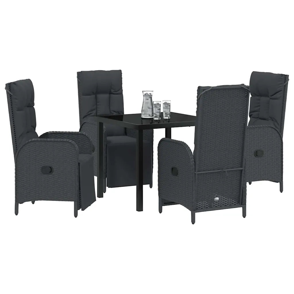 Set da Pranzo per Giardino con cuscino 5 pcs Nero polyrattan