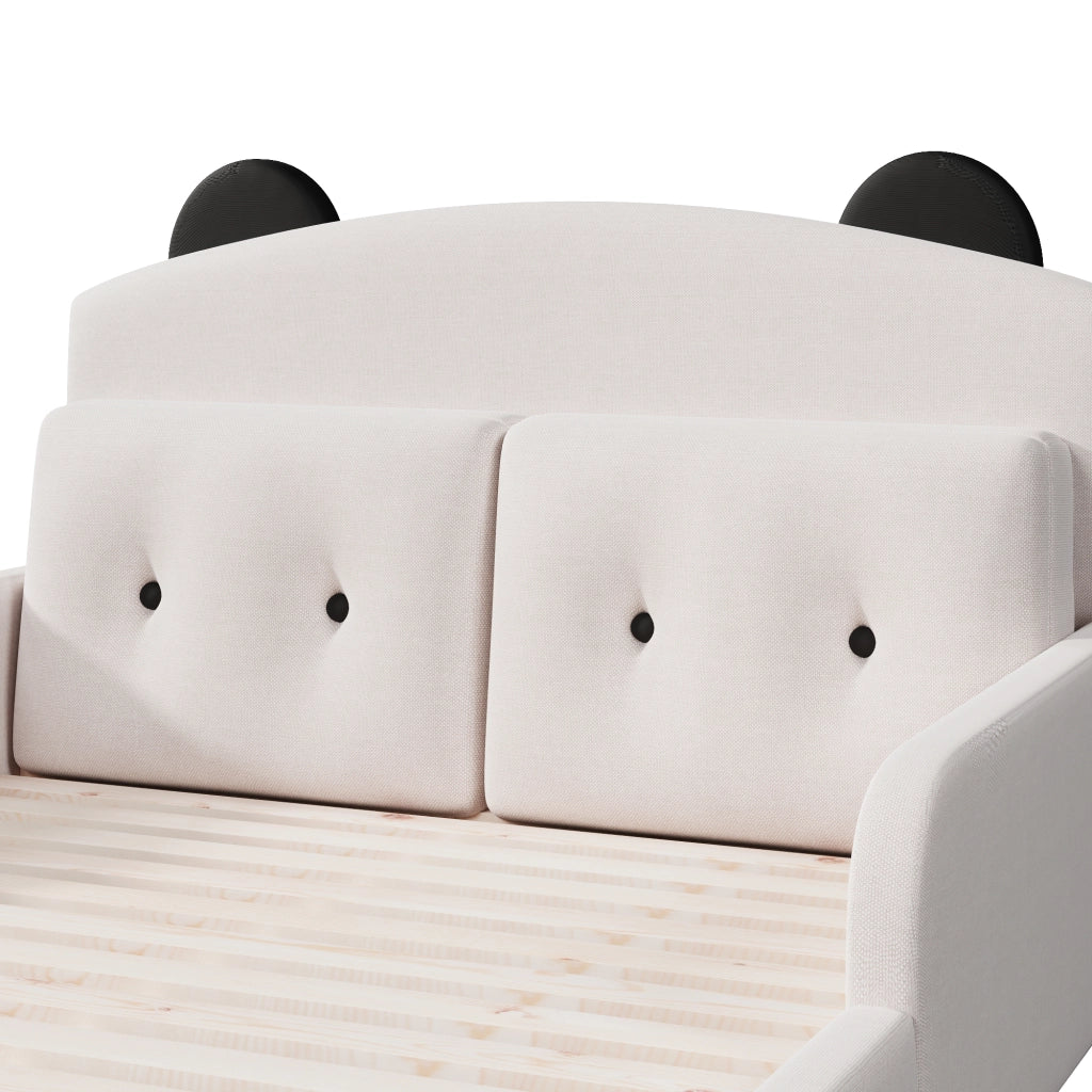 Letto Singolo 140 x 200 cm; 1 Posto - con Testiera Imbottita; 2 Cuscini - in Lino Bianco