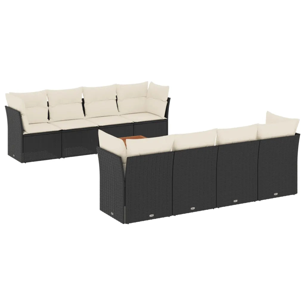 Set Divani da Giardino 9 pz con Cuscini Nero in Polyrattan 3223522