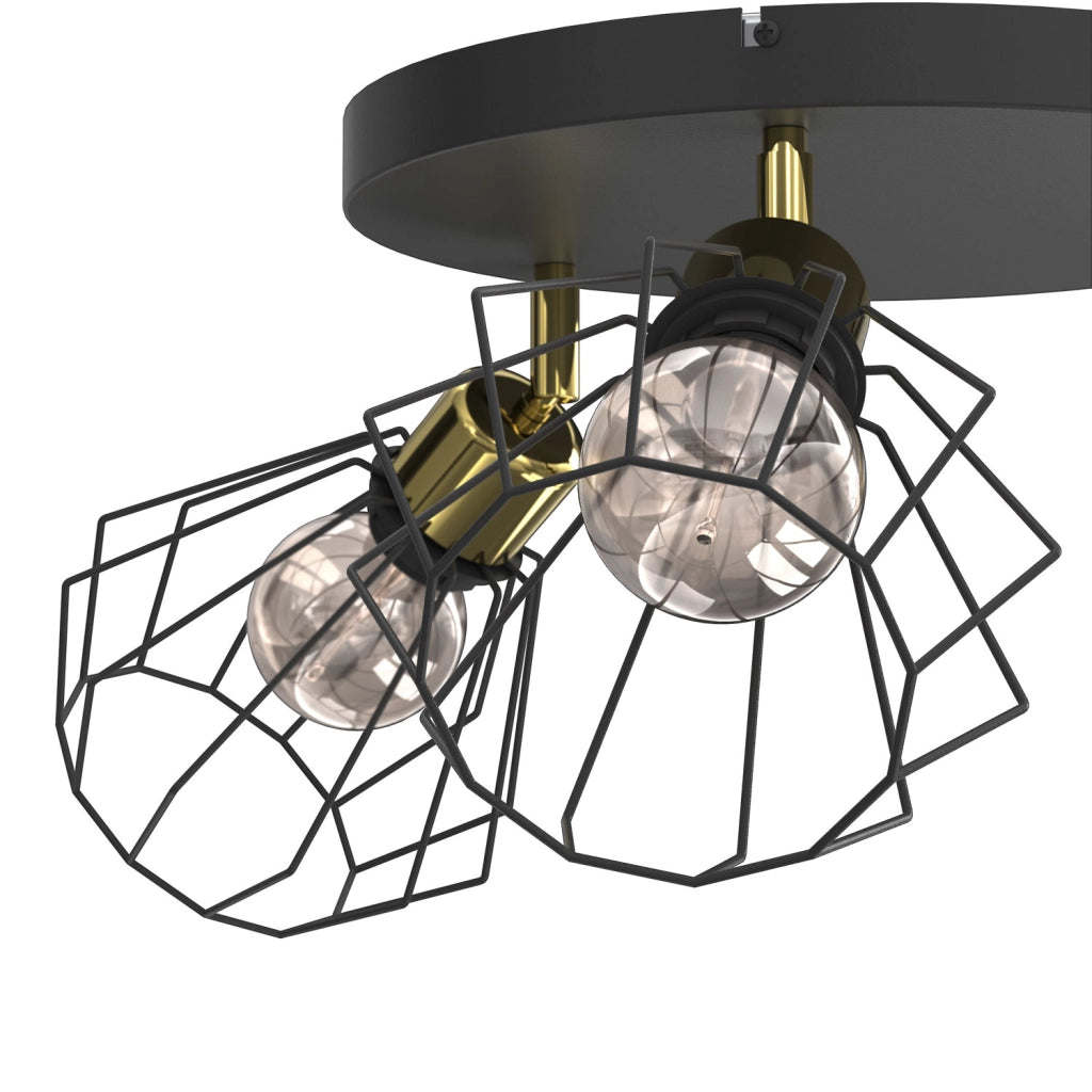 Lampada soffitto industriale Parkla 3 luci E27 nero oro