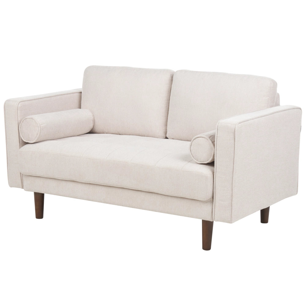 Divano retrò a 2 posti Imbottito in tessuto beige con schienale imbottito stile retrò soggiorno