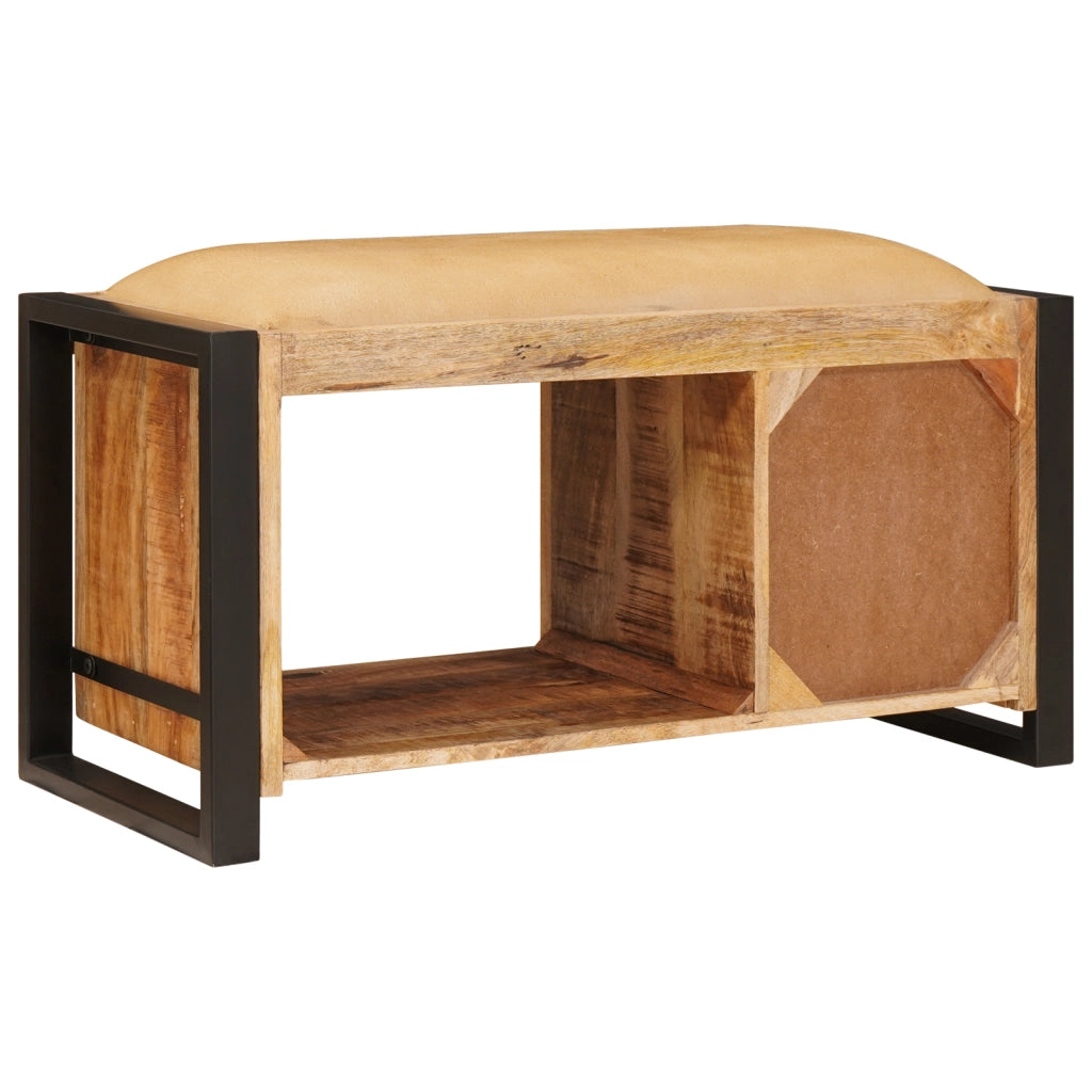 Panchina da Stoccaggio con Canvas 80x35x40 cm Legno Massello di Mango Grezzo