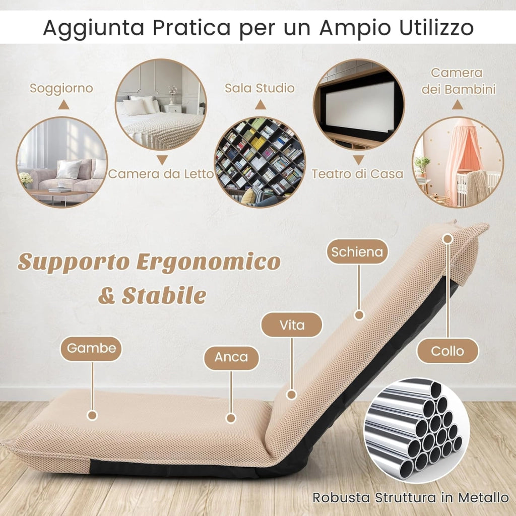 Sedia da Pavimento Poltrona da Terra, Sedia Reclinabile Imbottita, per Salotto Camera da Letto e Studio (Beige)