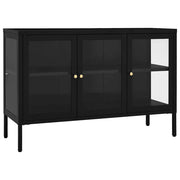 Credenza | Madia | Buffet da pranzo | Armadio da pranzo Nera 105x35x70 cm in Acciaio e Vetro