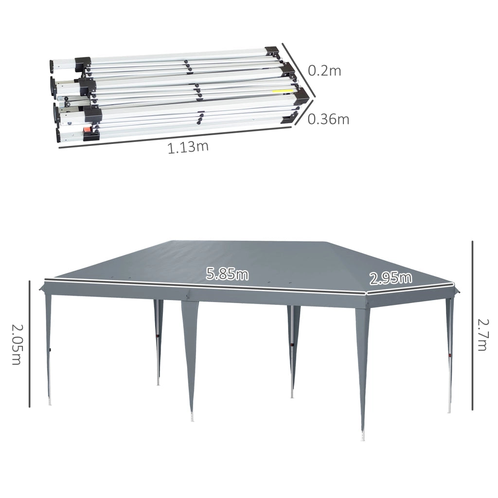 Gazebo da Giardino Pop-up 6x3 m Pieghevole Tendone per Feste con Sacca di Trasporto Grigio