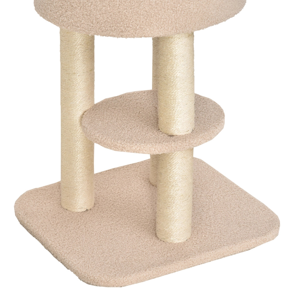 Albero Tiragraffi Robusto per Gatti con 5 Livelli, Cuccia, Casetta, Giochi e Corda Sisal, Beige, Max 30kg