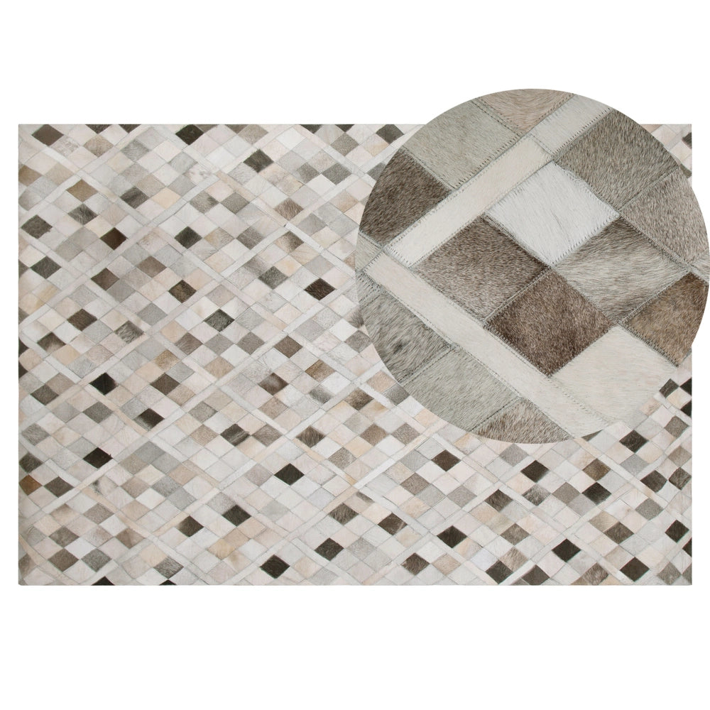 Tappeto tappetino Tappeto Grigio e Beige Pelle Scacchi 140 x 200 cm Rustico Moderno