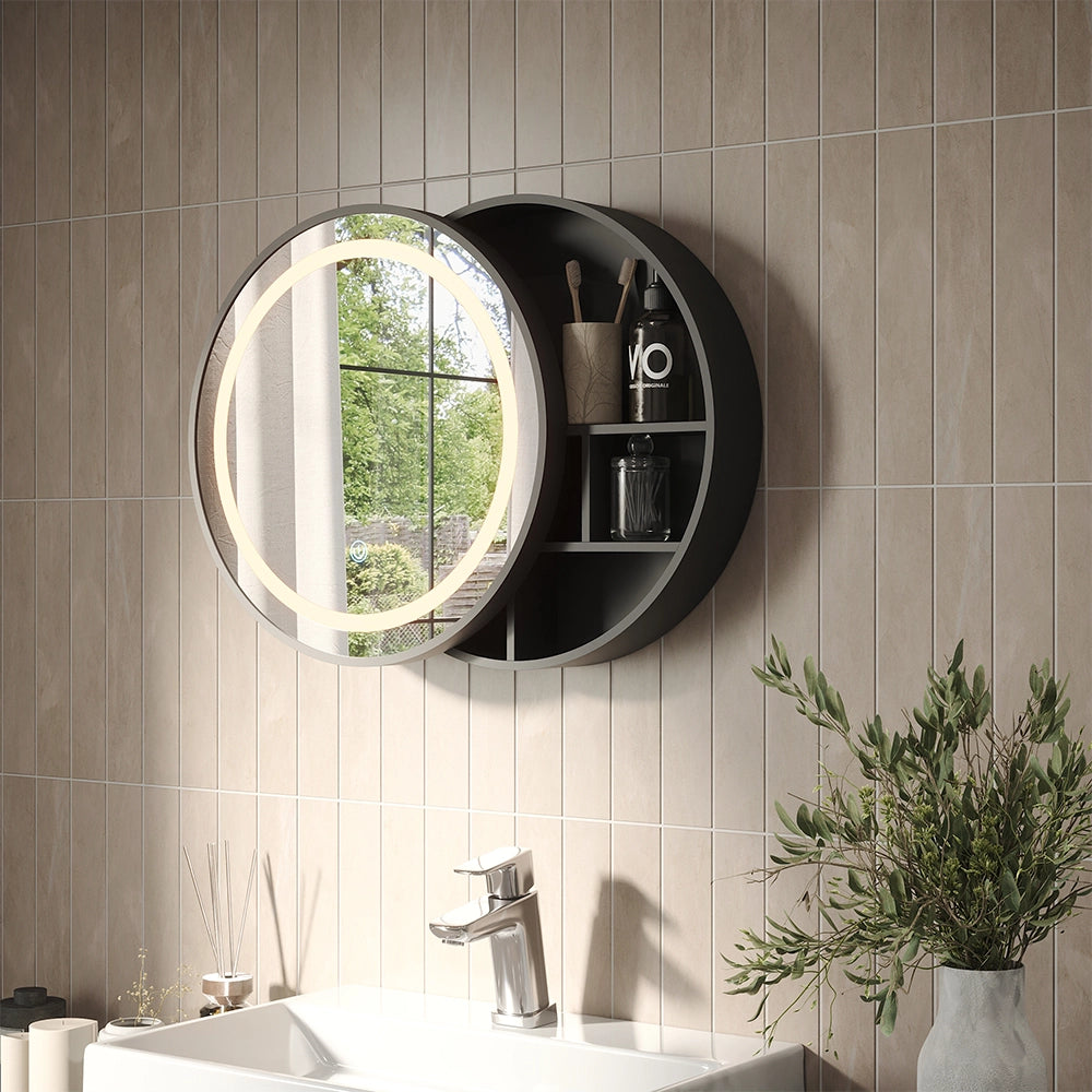Vicco Specchio contenitore bagno Nero 50 x 50 cm con 5 vani portaoggetti