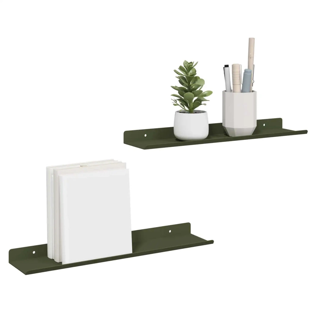 2 pz Mensola | Ripiano | Scaffale sospesa Verde oliva 40 x 8,5 x 2,5 cm Acciaio