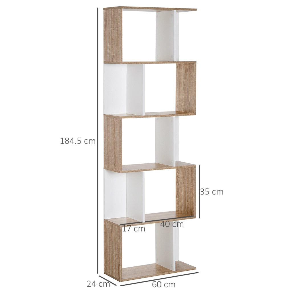 Libreria a 5 Ripiani in Legno ¨C zephmum ¨C Bianco e Legno 60x24x184.5 cm