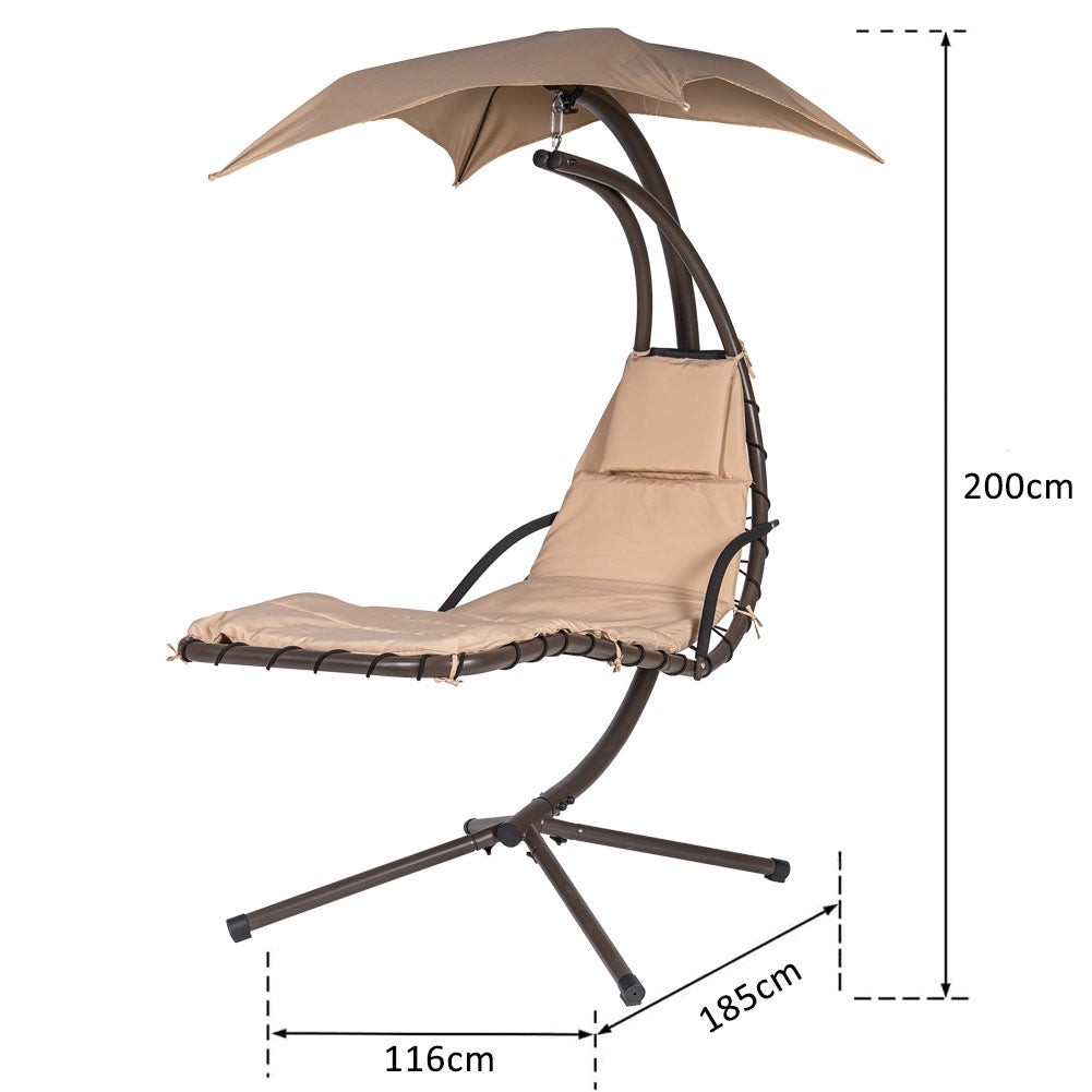 Dondolo Lettino Sospeso Da Giardino Con Parasole e Cuscino 2x2 Amaca Colore Beige