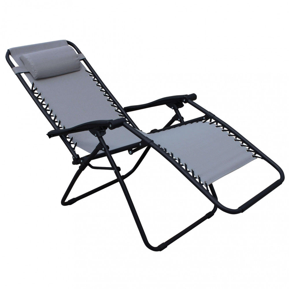 Sedia Sdraio Zero Gravity Reclinabile Pieghevole 88x65x110 h cm in Acciaio e Textilene Grigio Chiaro