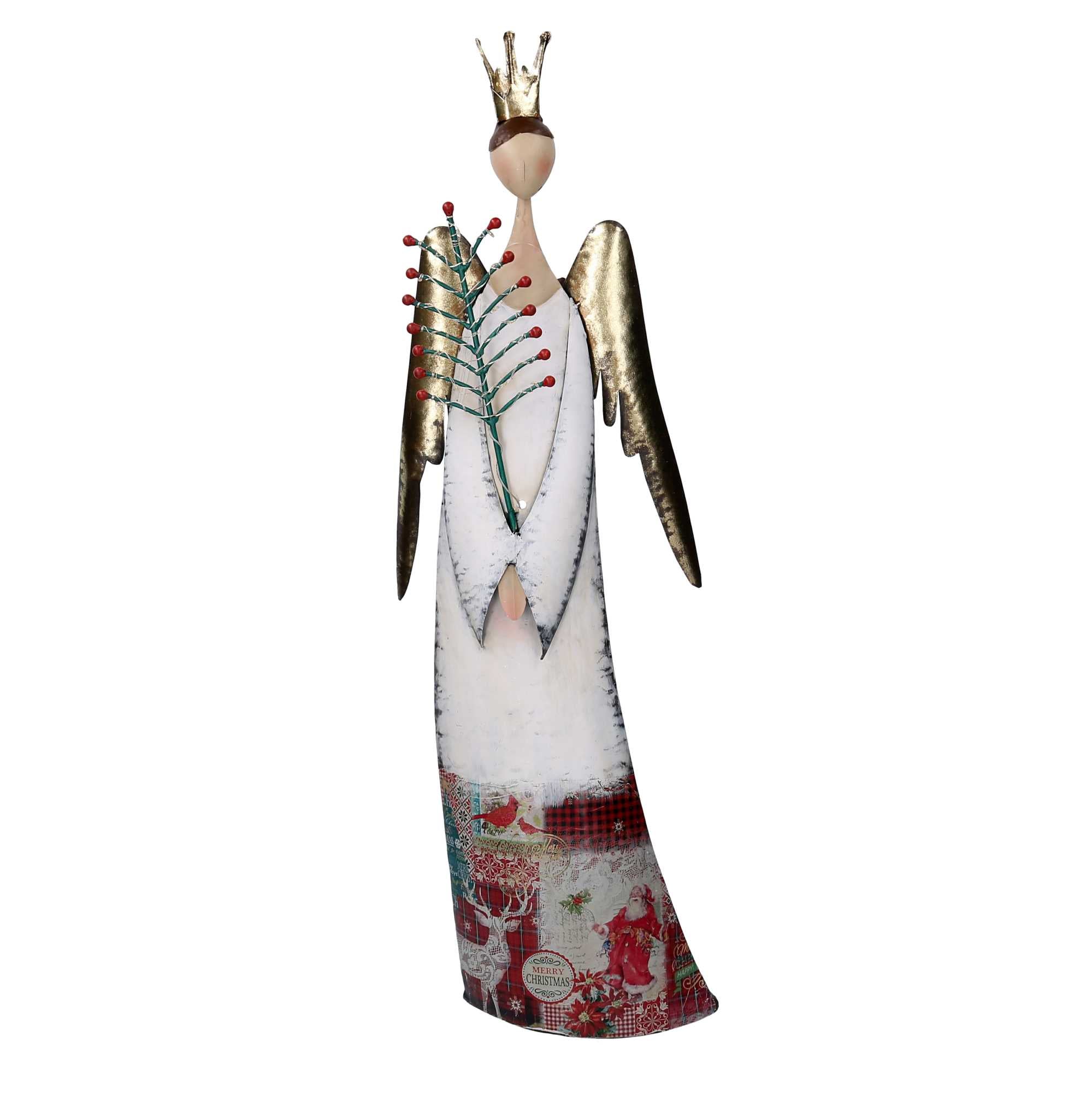 Angelo metallo con albero bianco cm 32,4x12,1xh72,4