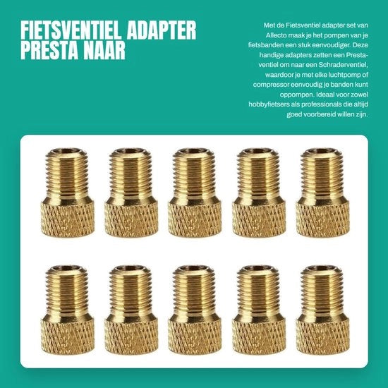 Adattatore per valvole bicicletta - Presta a Schrader - Set da 10 - Duraturo e facile da usare - Accessorio per bicicletta - Adatto per tutte le biciclette