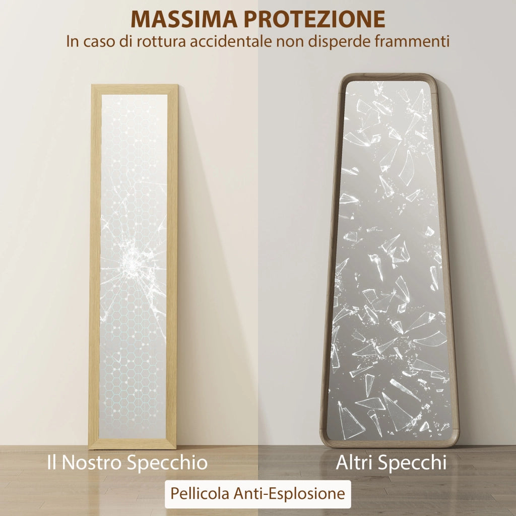 Specchio Verticale Autoportante o da Parete 37x40x155 cm con Cornice in MDF Quercia