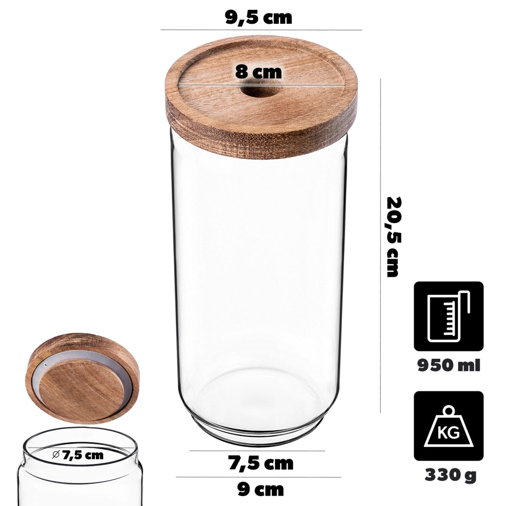 KADAX 3 contenitori in vetro per alimenti, spezie e pasta con coperchio, barattolo da 950 ml