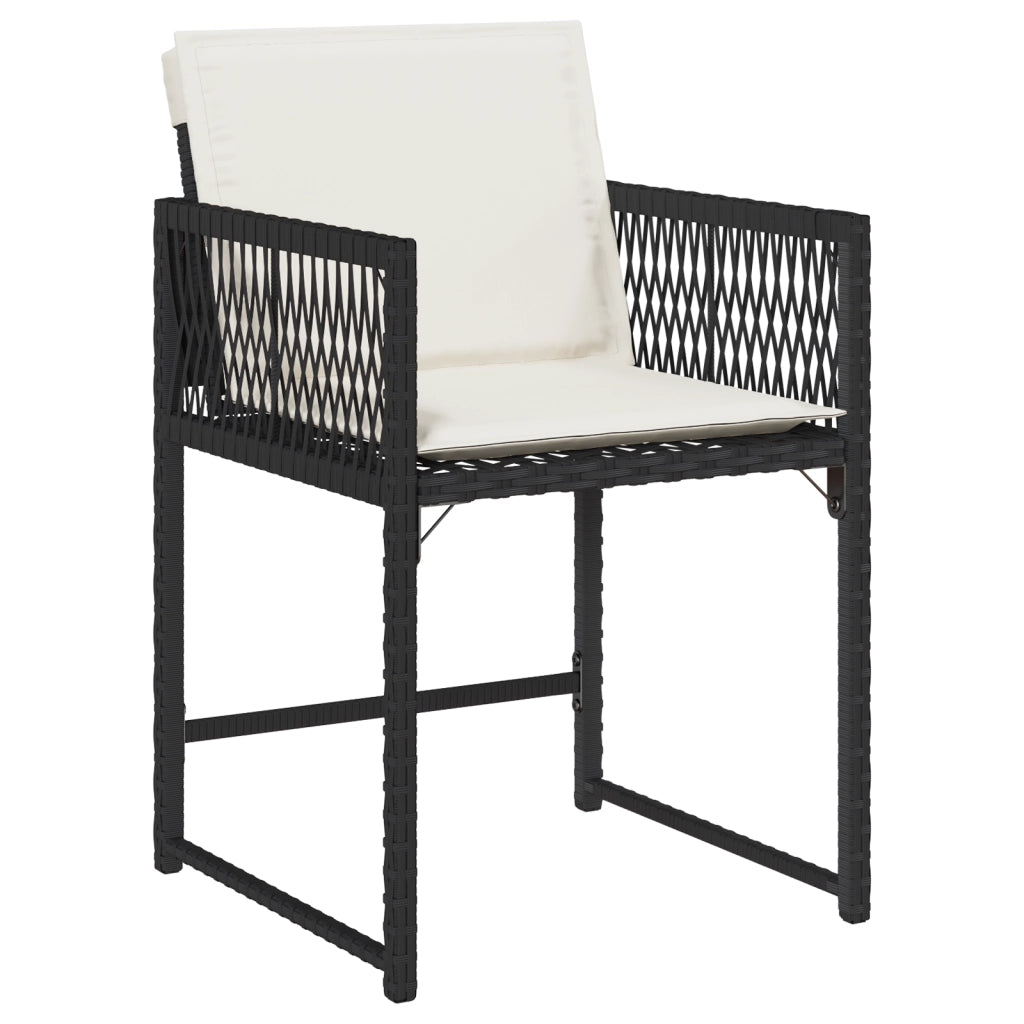 Set da pranzo da giardino 9 Pezzi con Cuscini Nero Rattan Poliestere