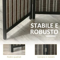 Paravento per Interni, Separé Pieghevole a 4 Pannelli, Divisorio per Ambienti in Legno e Bambù, 180x180x1.9cm, Nero e Marrone