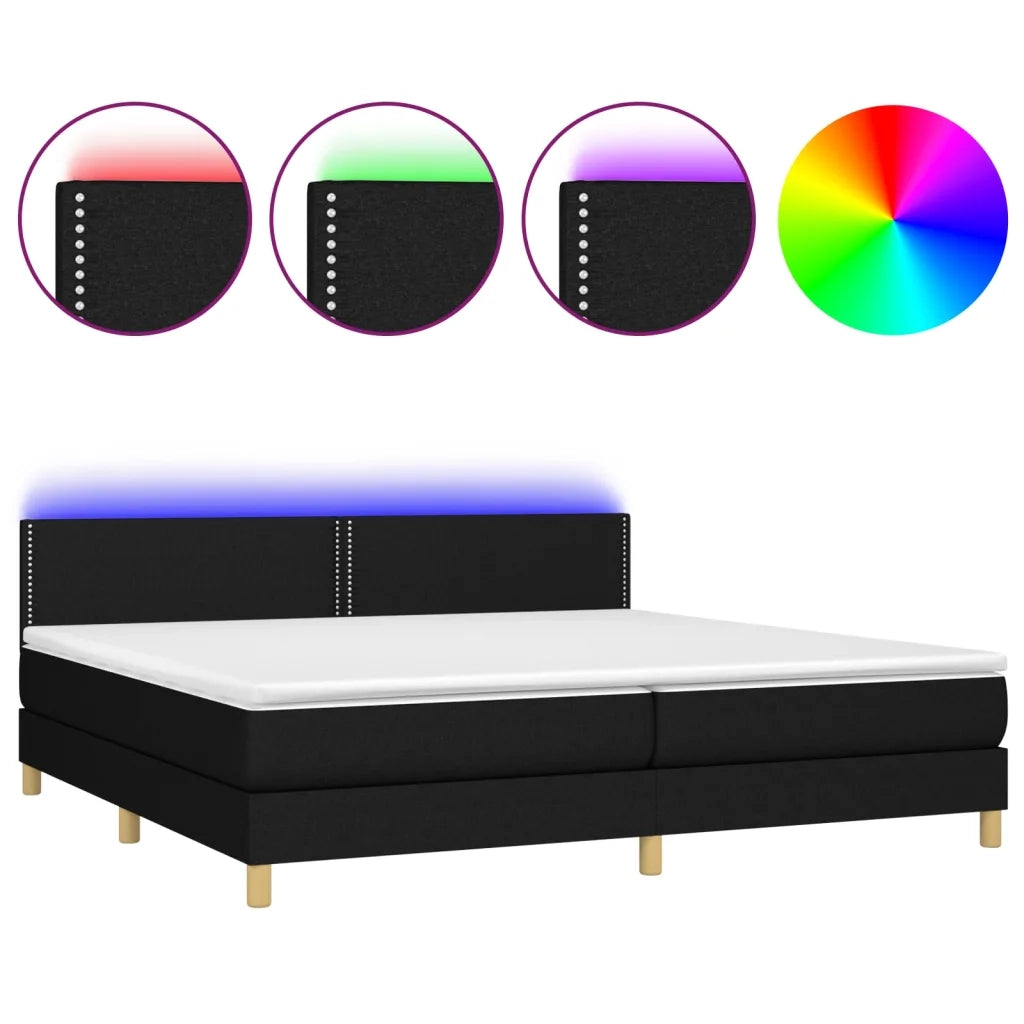 Letto a Molle Materasso e LED Nero 200x200cm in Tessuto 3133663