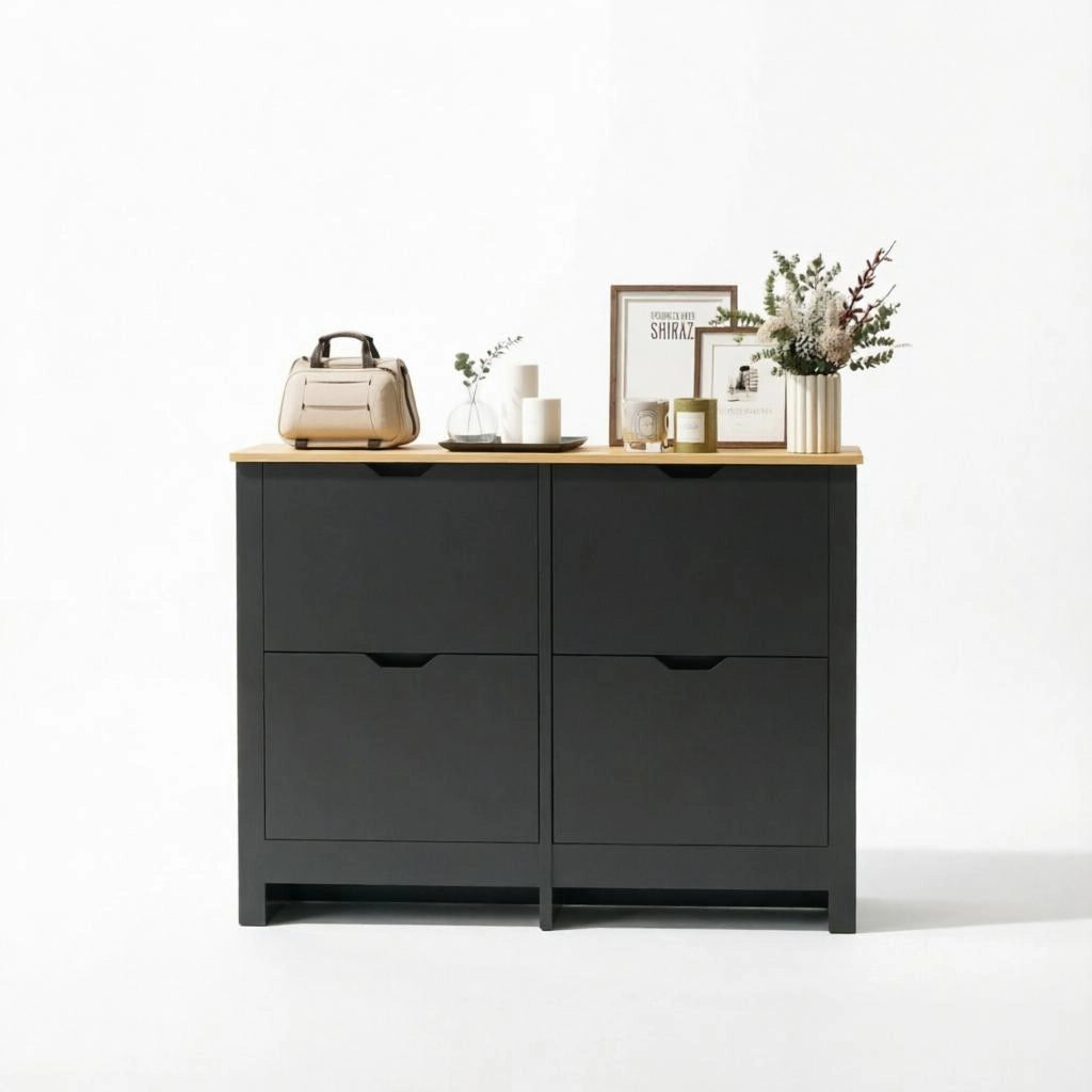 SCARPIERA Contemporanea 105x26x80 cm Legno Naturale e Nero