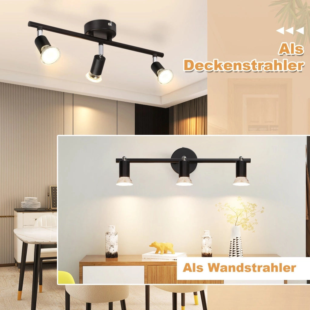 ZMH Faretto da soffitto neri 3 luci GU10 metallo rotanti 330° stile moderno per soggiorno corridoio senza lampadina