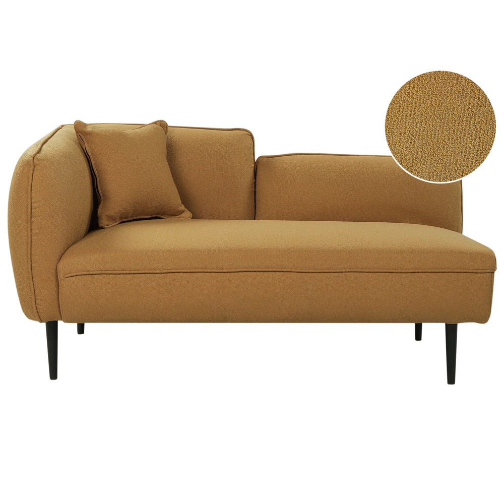 Chaise longue in tessuto bouclé giallo senape Gambe in metallo a sinistra con cuscino Design moderno
