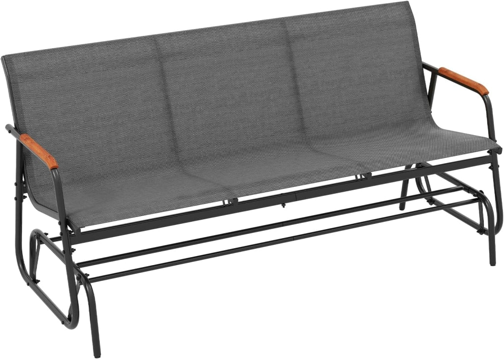 Panca a Dondolo da Giardino a 3 Posti, Struttura in Metallo e Seduta in Tessuto, Meccanismo Oscillante, Portata Massima 450 kg, Ideale per Terrazza, Balcone e Spazi Esterni