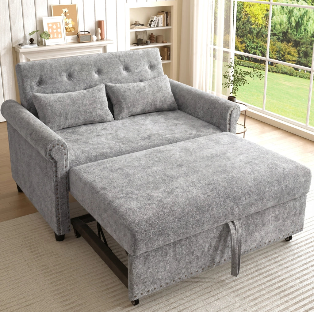 Divano letto 2 posti 3 in 1 grigio in ciniglia