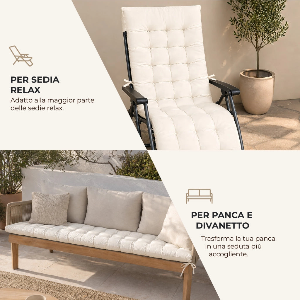 Cuscino Imbottito Universale per Sedia Relax Zero Gravity e Sdraio 155x55 cm con Laccetti di Fissaggio Panna
